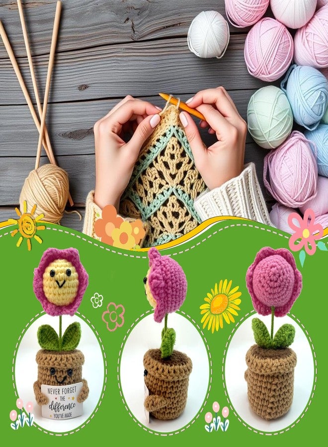 Yonuni Handmade Positive Crochet Pink Sunflower Gifts with Inspirational Card - Emotional Support Crochet Plants Birthday Anniversaries Christmas Office Gifts for Women Friend Coworker - Image 3